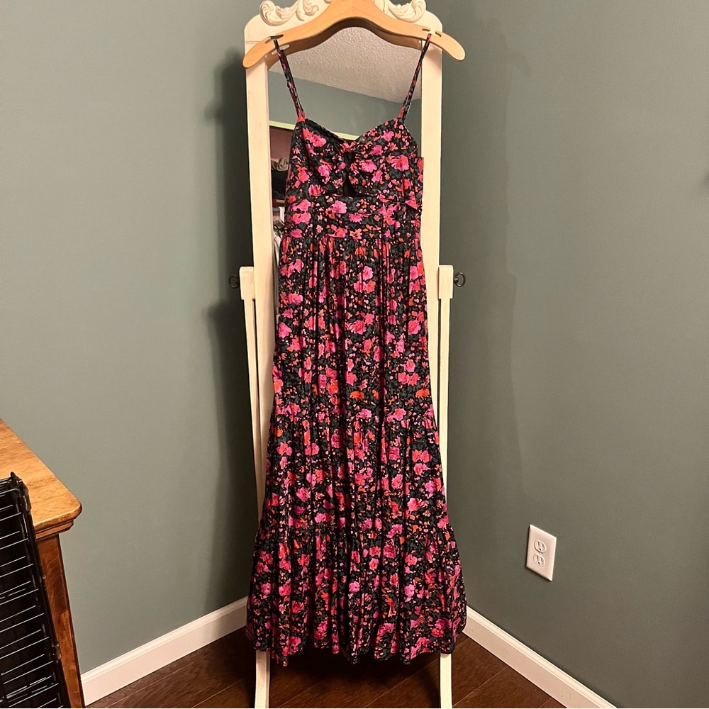 Floral Maxi Dress - Black, Green, and Pink